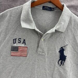 Polo Ralph Lauren Shirt Mens 3XLT Gray American Flag Big Pony Golf